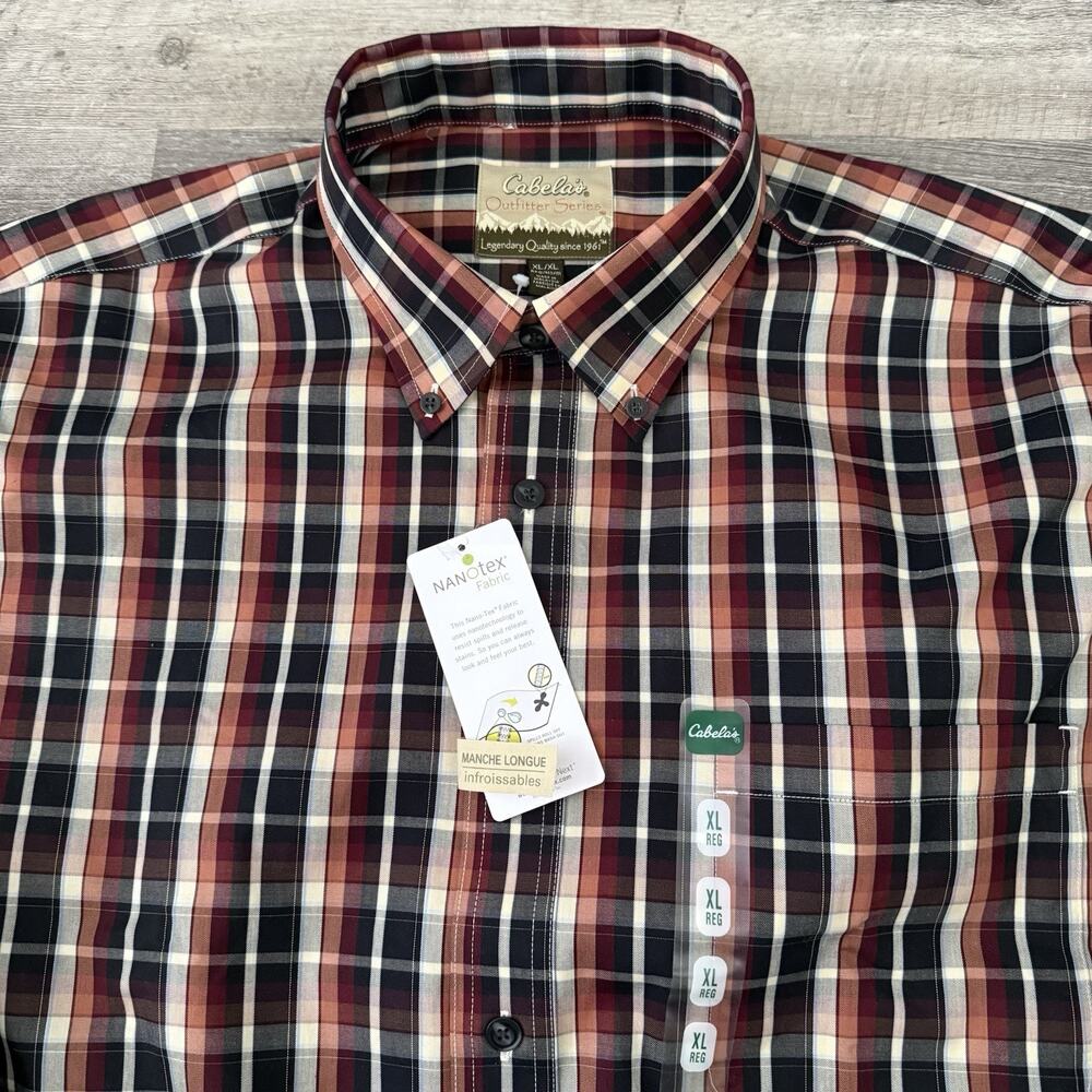 Cabela's Care Free Shirt Mens XL Ozark Plaid Wrinkle Spill Free Button Down NEW